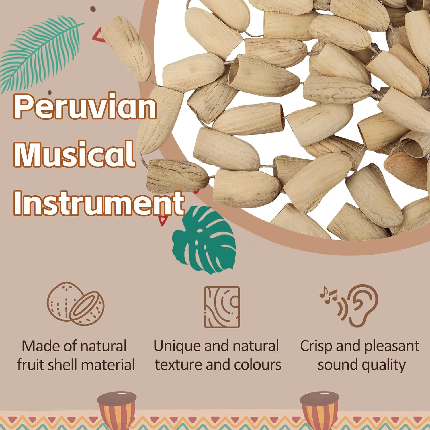 African Natural Shaker Cacho Seed Rattle Hand Percussion Gifts Peruvian Musical Instruments Accessories (Kasika)