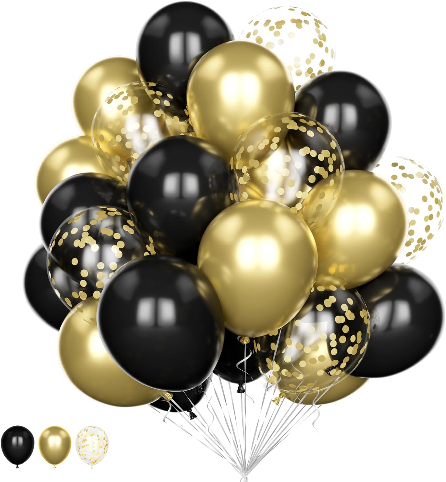 Black and Gold Chrome Confetti and Latex Helium Balloons Set - 20Pcs 12 Inch Pack for Birthday, Wedding, Anniversary, Graduation, Baby Shower Party Decorations
