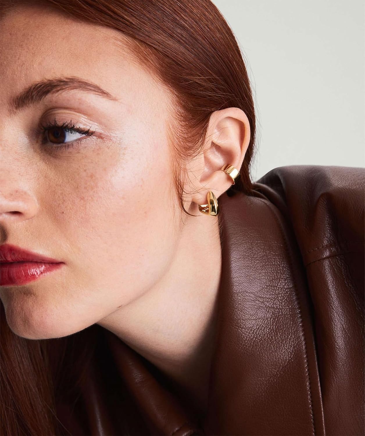 Triangle Hoop Earring for Women 14K Gold Plated Thick Chunky Geometry Earrings (Gold and Silver) - Image 3