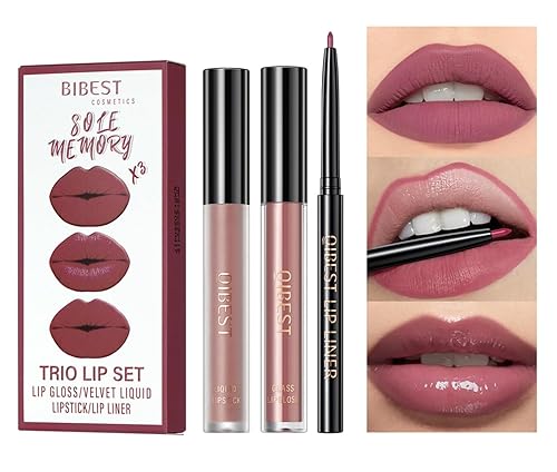 Miniatura 1 de MAEPEOR Kit de labios todo en uno, 3 en 1, delineador de labios suave y lápiz labial con lápiz labial líquido de terciopelo mate, brillo labial