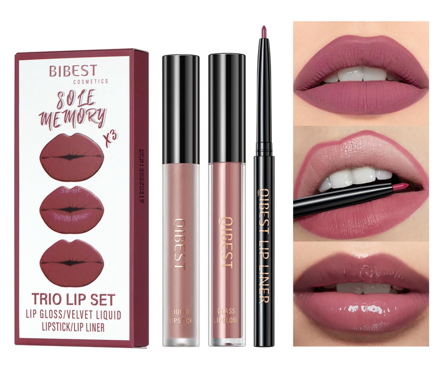 MAEPEOR All In One Lip Kit 3 In 1 Smooth Lipliner Lipgloss and Lipstick Set with Matte Velvet Liquid Lipstick Hydrating Moisturizing Lip Gloss and Creamy Lip Liner (Kit 01, Sole Memory)
