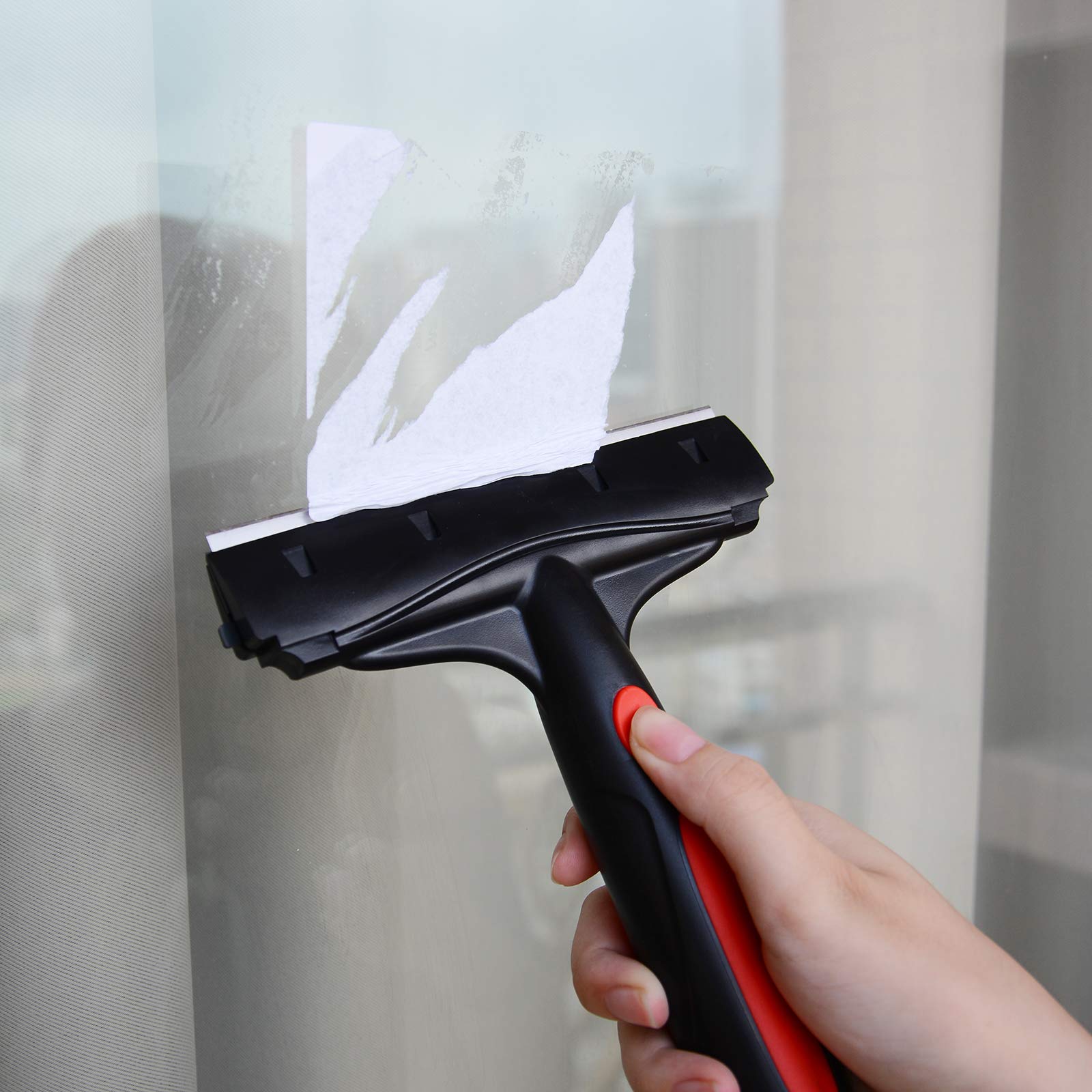 EHDIS Rascador de Ventana de Metal con 10 Cuchillas para la eliminación de Pegamento, Pintura, calcomanías, Tinte, Pegatinas, Fondo de Pantalla, Negro