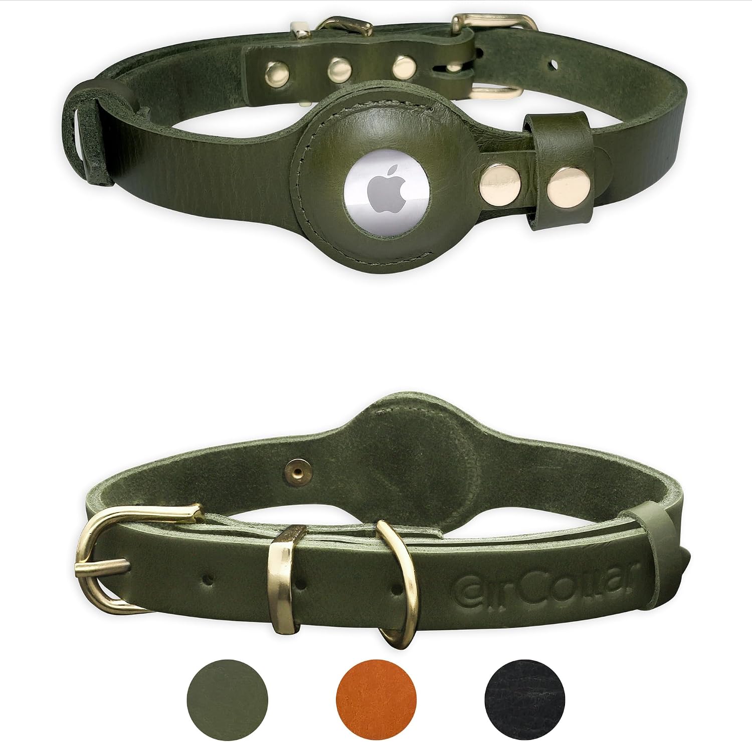 AirCollar Apple AirTag Natural Leather Pet Collar, Compatible with Apple AirTag 2021, Durable Leather (M: 0.8” Wide for 15.4” - 20.5”…