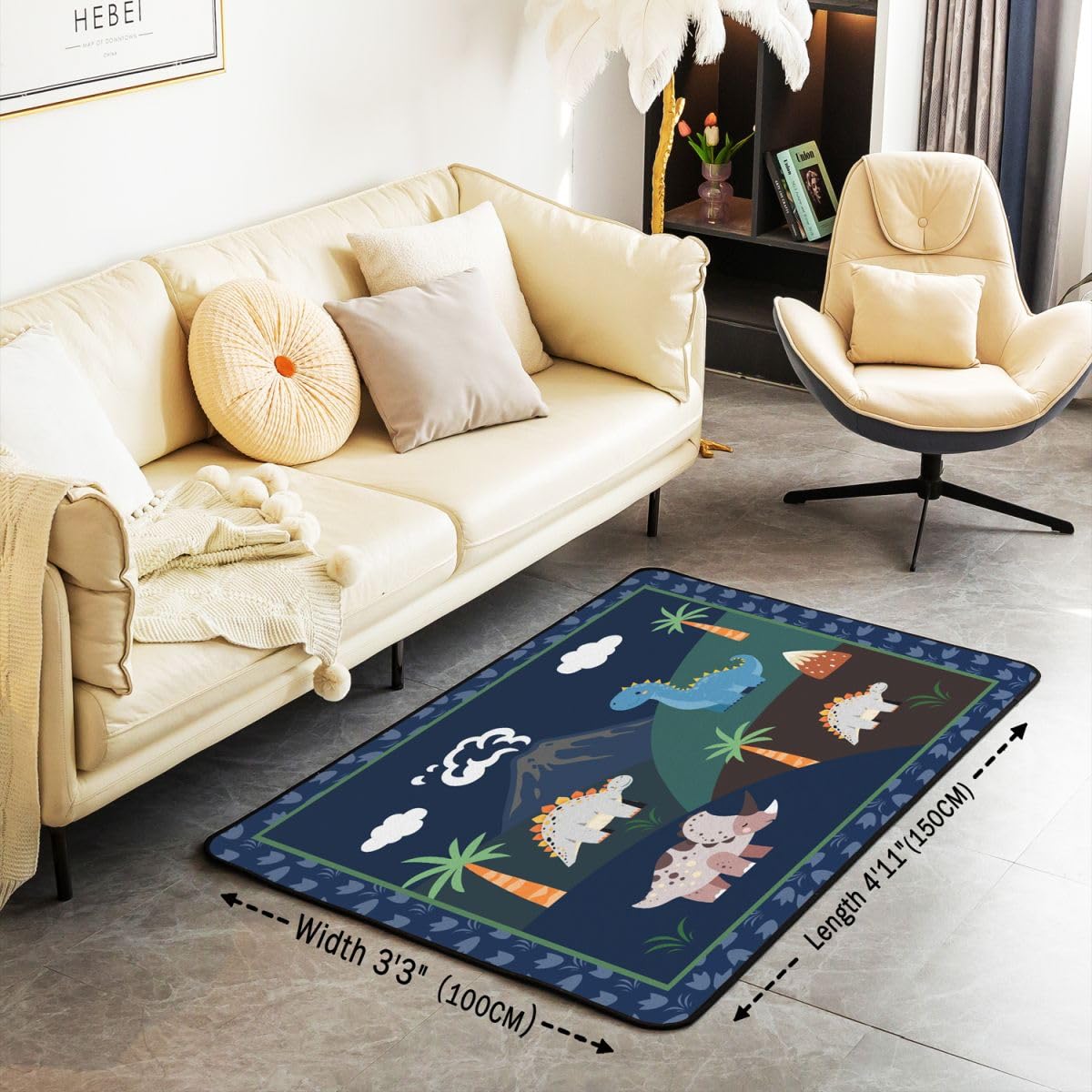 Dinosaurier Teppich 100x150cm Autotoon Tier Thema Wohnzimmerteppich 3D Digitaldruck Modern Teppich Dschungel Dino rutschfest Wildes Tier für Wohnzimmer Schlafzimmer
