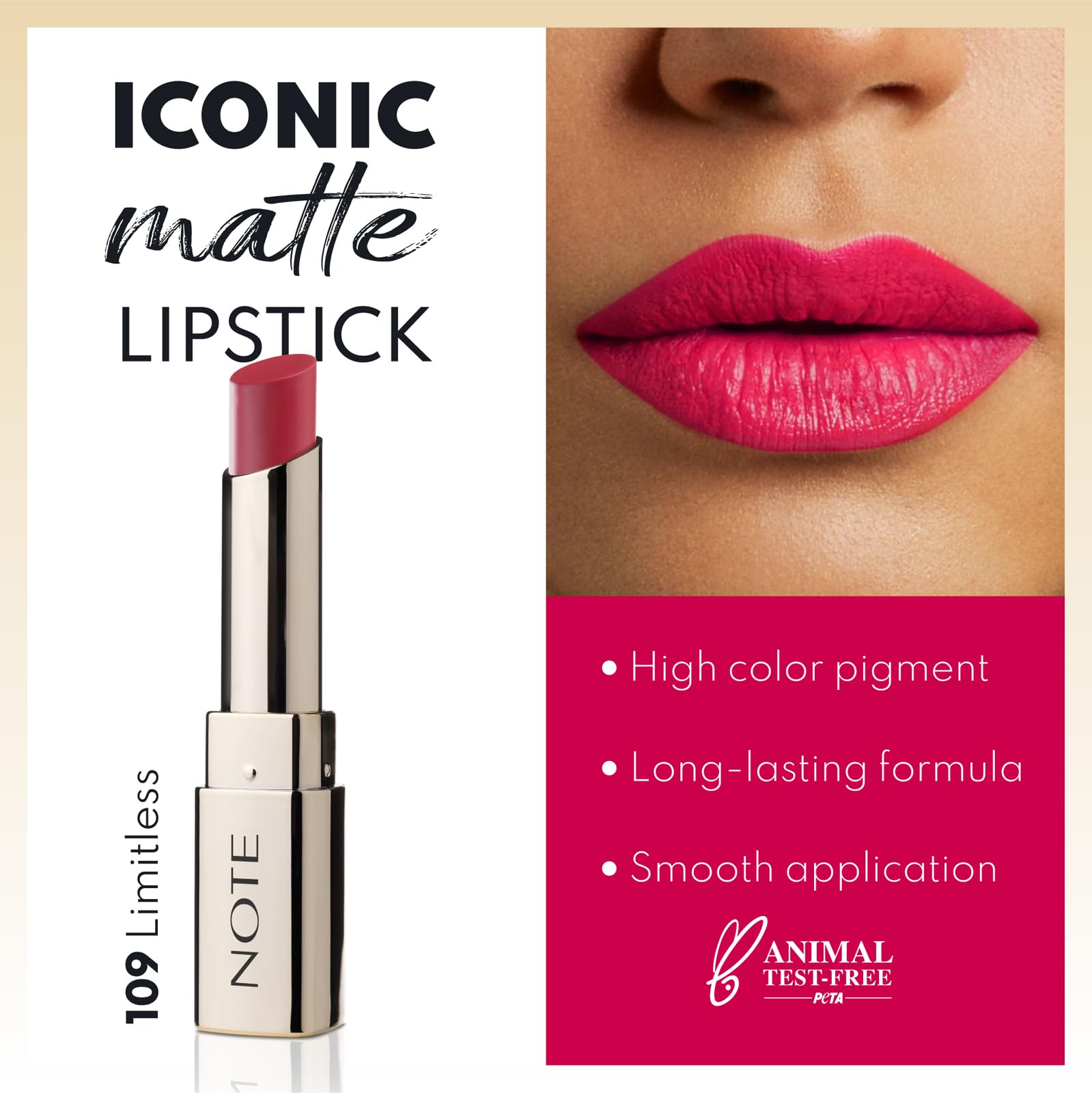Note Cosmetics Iconic Matte Lipstick 109 Limitless Kalıcı Mat Ruj, Pembe