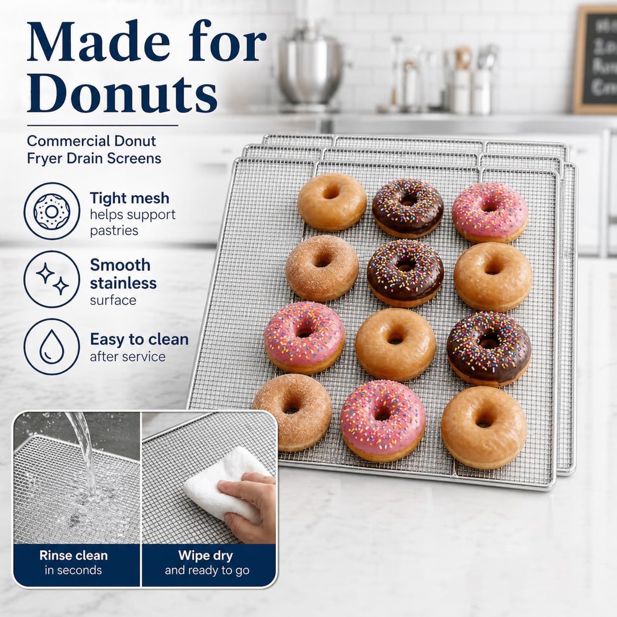 23" x 23" Donut Fryer Screen 5-Pack – Heavy-Duty Stainless Steel Woven Mesh, Commercial Bakery and Donut Fryer Compatible with Belshaw and Avalon