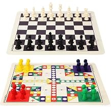 HOLYKING 2 in 1 Flying Chess & Chess Board Game, 15.75 Inch Roll Up Mat | Aeroplane Chess Set Dual-sided Mat Portable Travel for Screen-free Family Fun with Wooden Pieces, Dice and Storage Bag,