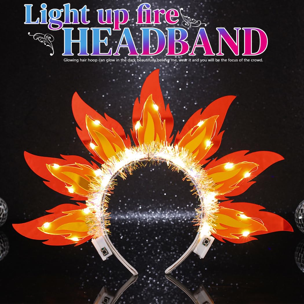 Handcess Light up Fire Headband LED Festival Flame Hair Band Glowing Hair Accessories Party Rave Costume Hair Hoop for Women - Image 2