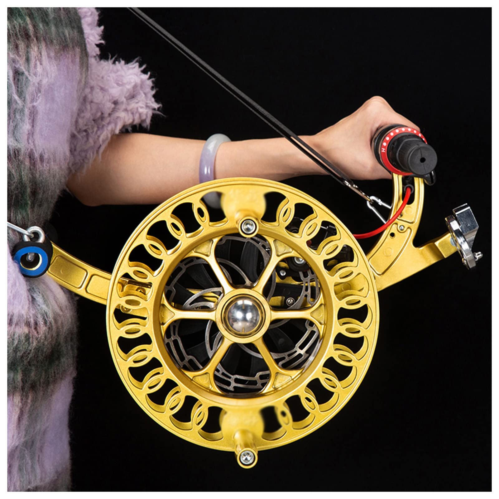 Kite String Reel Winder, Professionelle Kite Line Winder Mit Sicherheitsschloss, Lager Kite Line Connectors, Großer Reel Grip Radgriff Für Kinder Und Erwachsene (Color : Gold, S : 28cm)