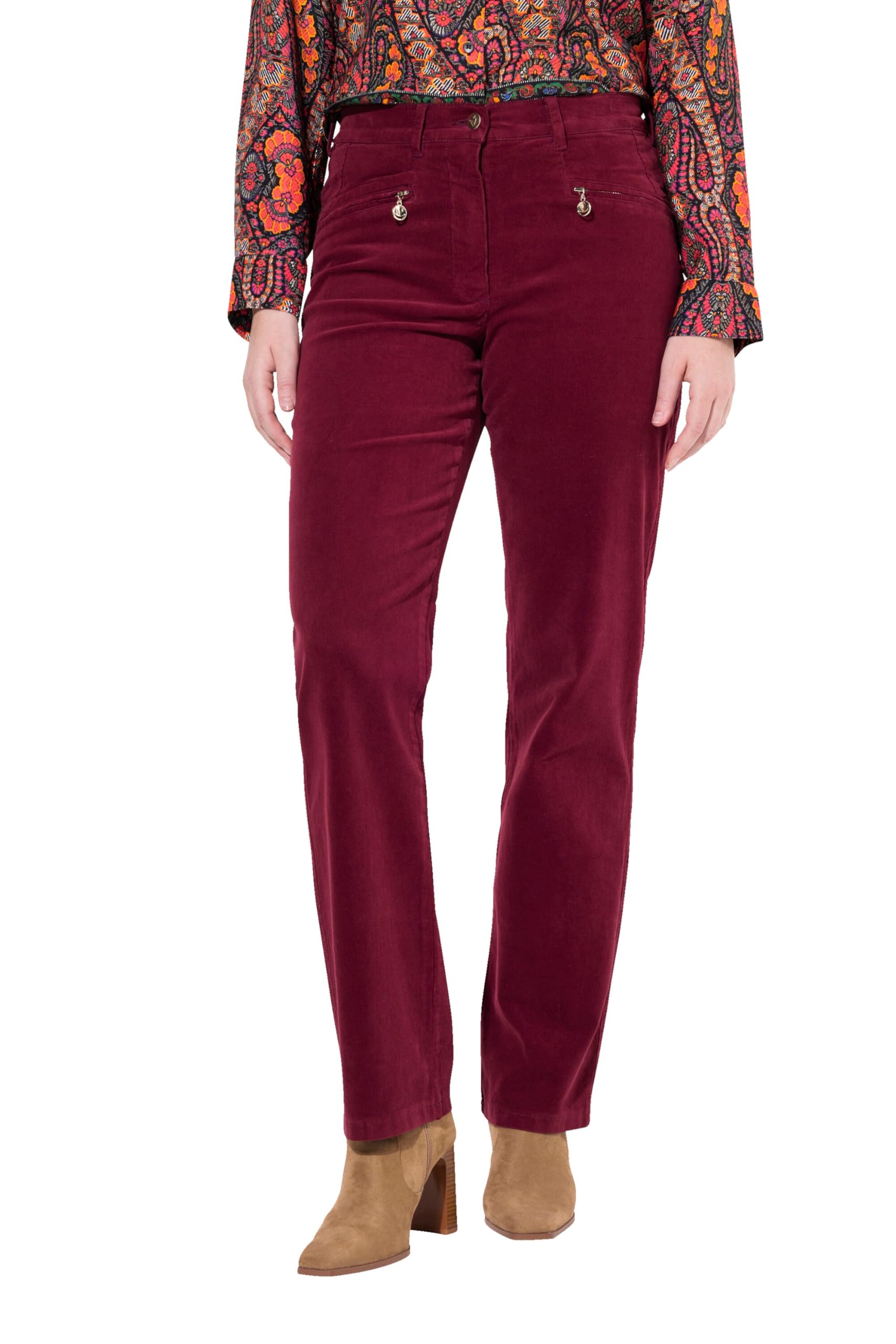 Ulla Popken Damen große Größen Übergrößen Plus Size Cordhose Mony, Komfortbund, Reißverschlusstaschen 809121