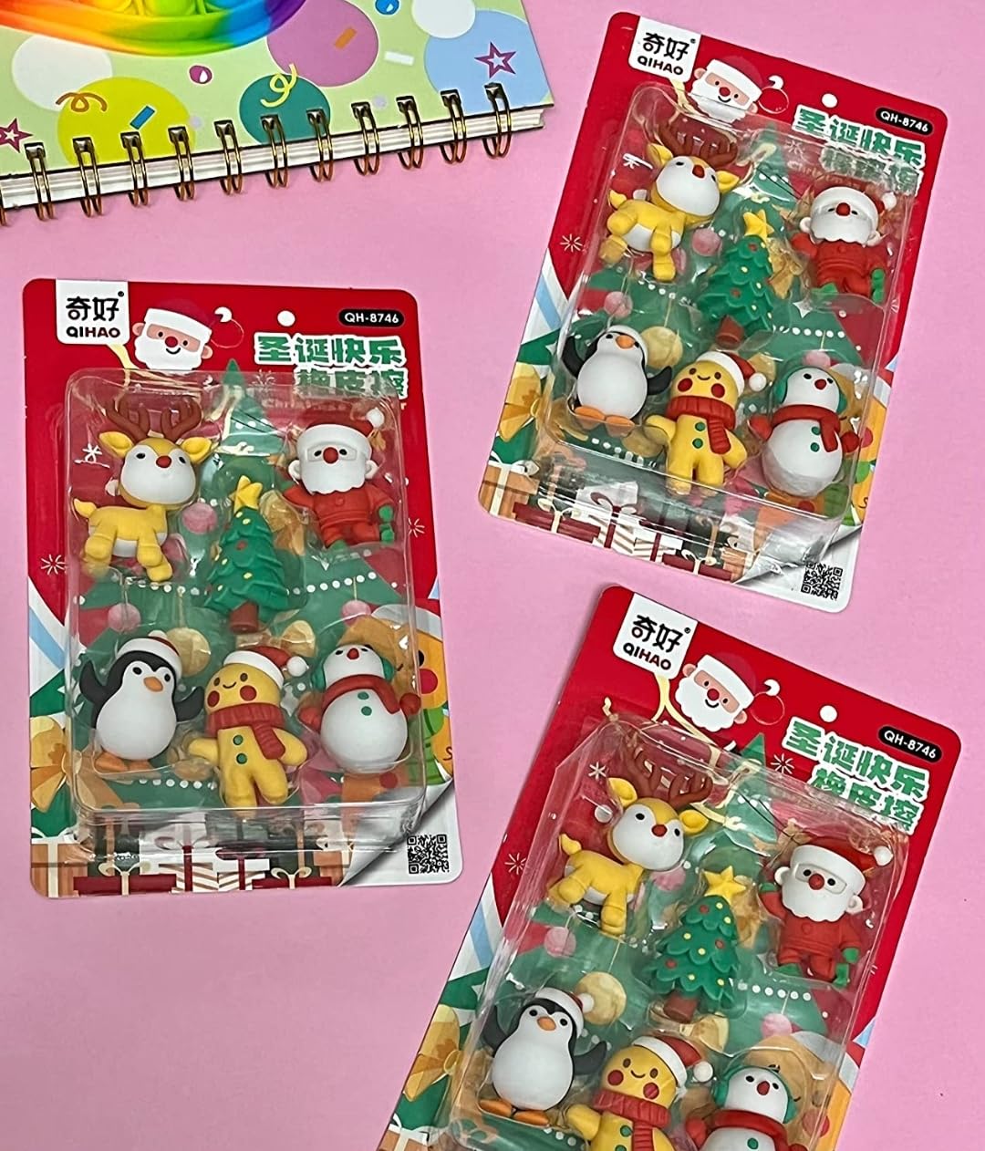 LUMINI Santa Claus Christmas Tree Reindeer Snowman Xmas Theme Eraser Rubber Box Cute School Stationery Combo of Erasers/Secret Santa Return Gifts for Kids - Pack of 2 (12pcs)