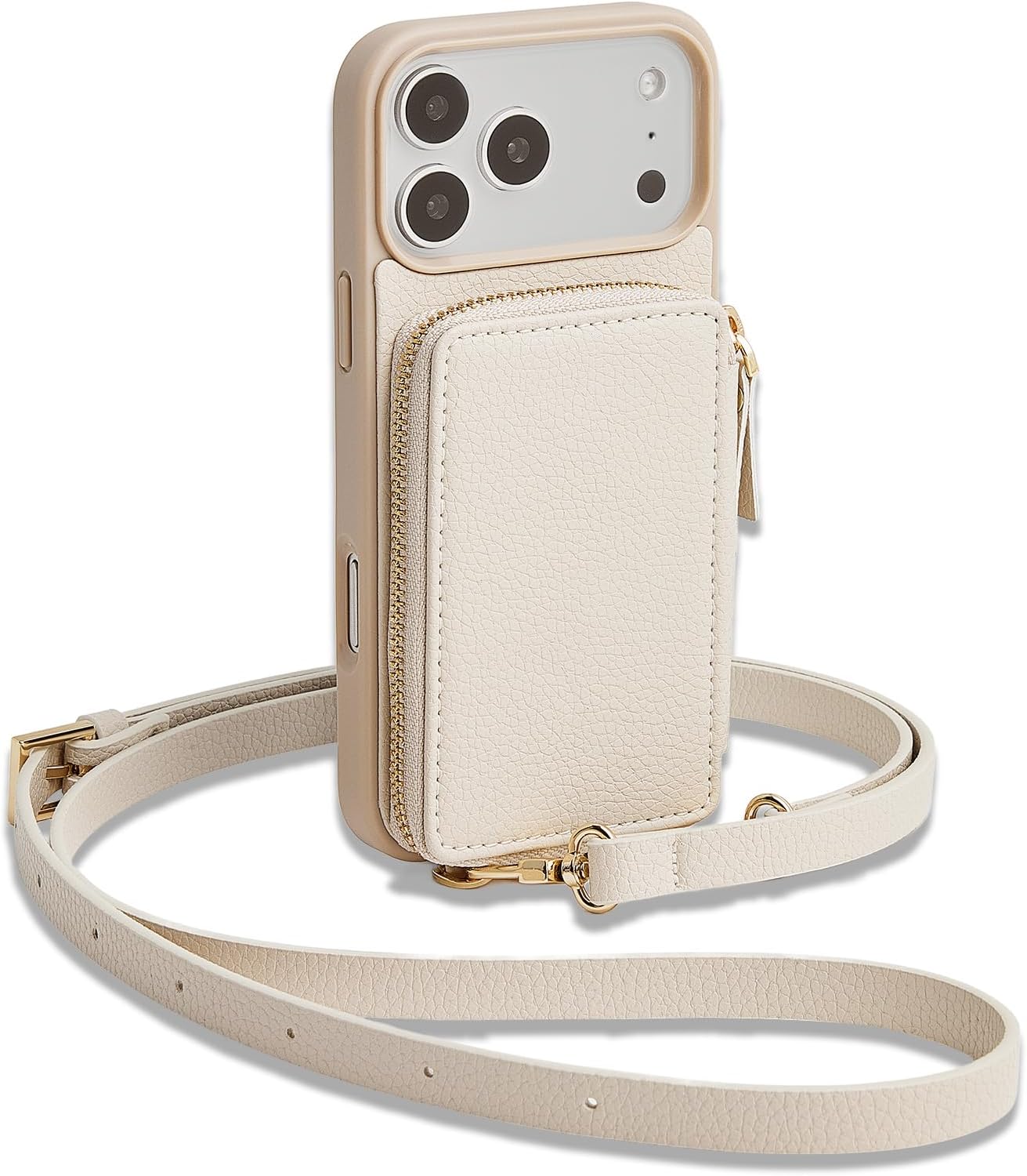 ZVE for iPhone 17 Pro Max Case Wallet with Card Holder,RFID Blocking Crossbody Strap Phone Cover for Women 6.9" Beige