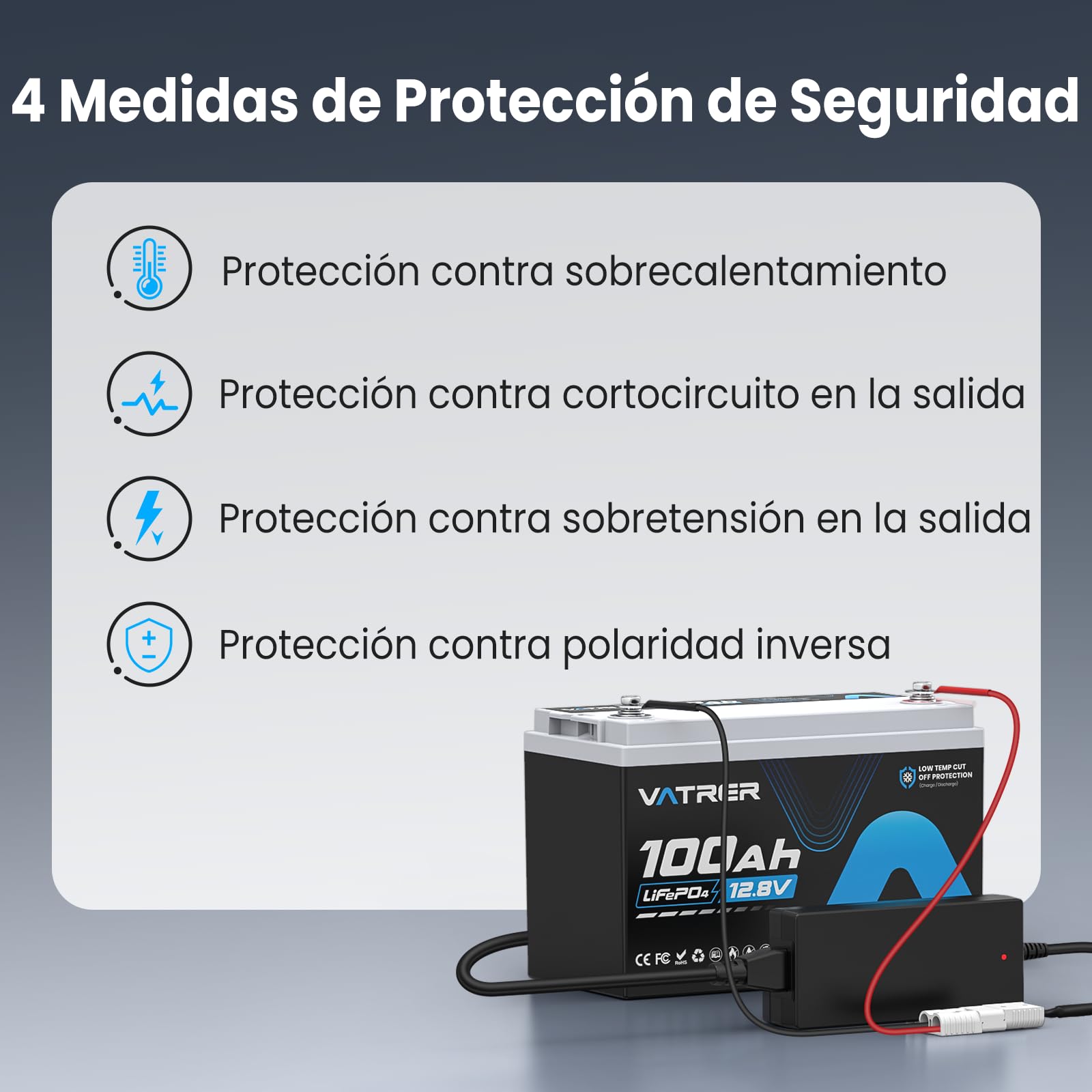 VATRER POWER 14.6V 10A Cargador de Batería de Litio Inteligente AC-DC Cargador de Batería LiFePO4 Cargar Baterías LiFePO4 de 12V, Soporta Carga Rápida