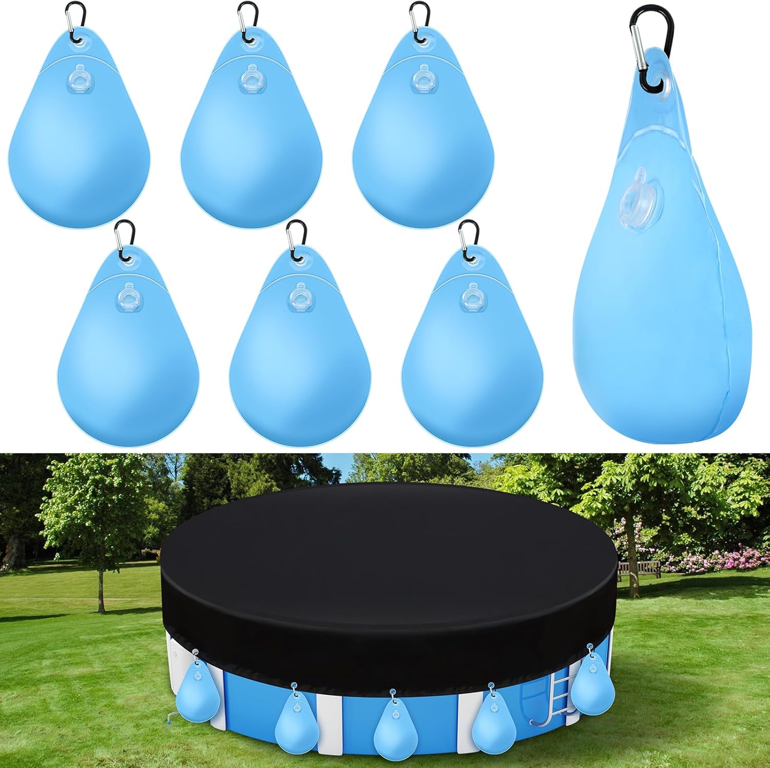 Hungdao 12 Pack Pool Cover Weights with Hooks Above Ground Hanging Water Bags Leakproof Thick PVC Swimming Pool Cover Tarp Weights Winter Antifreezing for Above Ground Closing Kit, 13.5 x 9 Inch