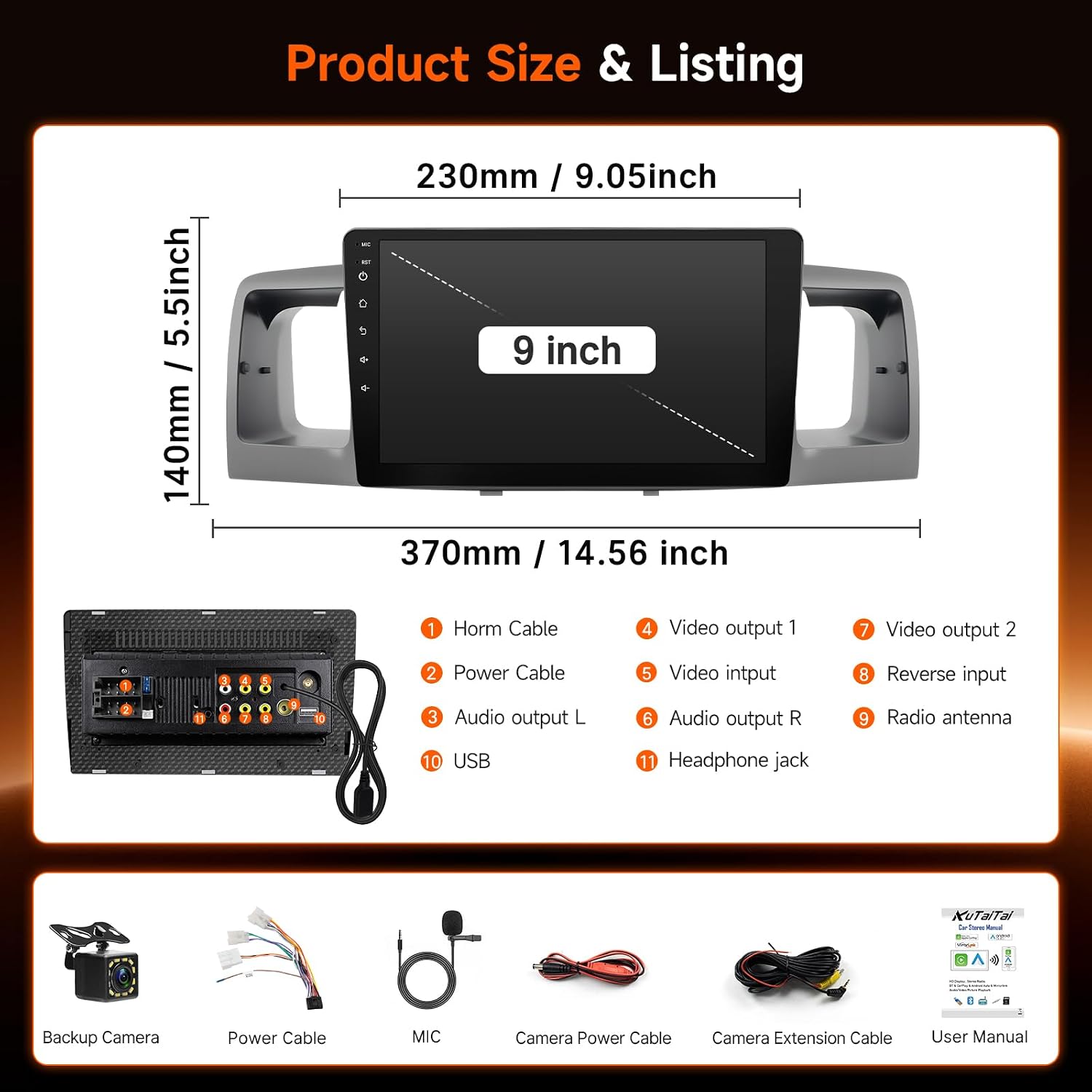 Upgrade Linux Radio for Toyota Corolla 2003-2008 (Non J.B.L) Fast Boot Stereo for Corolla Screen 9" IPS Touchscreen for Corolla Head Unit with Wireless Carplay Android Auto Bluetooth FM SWC