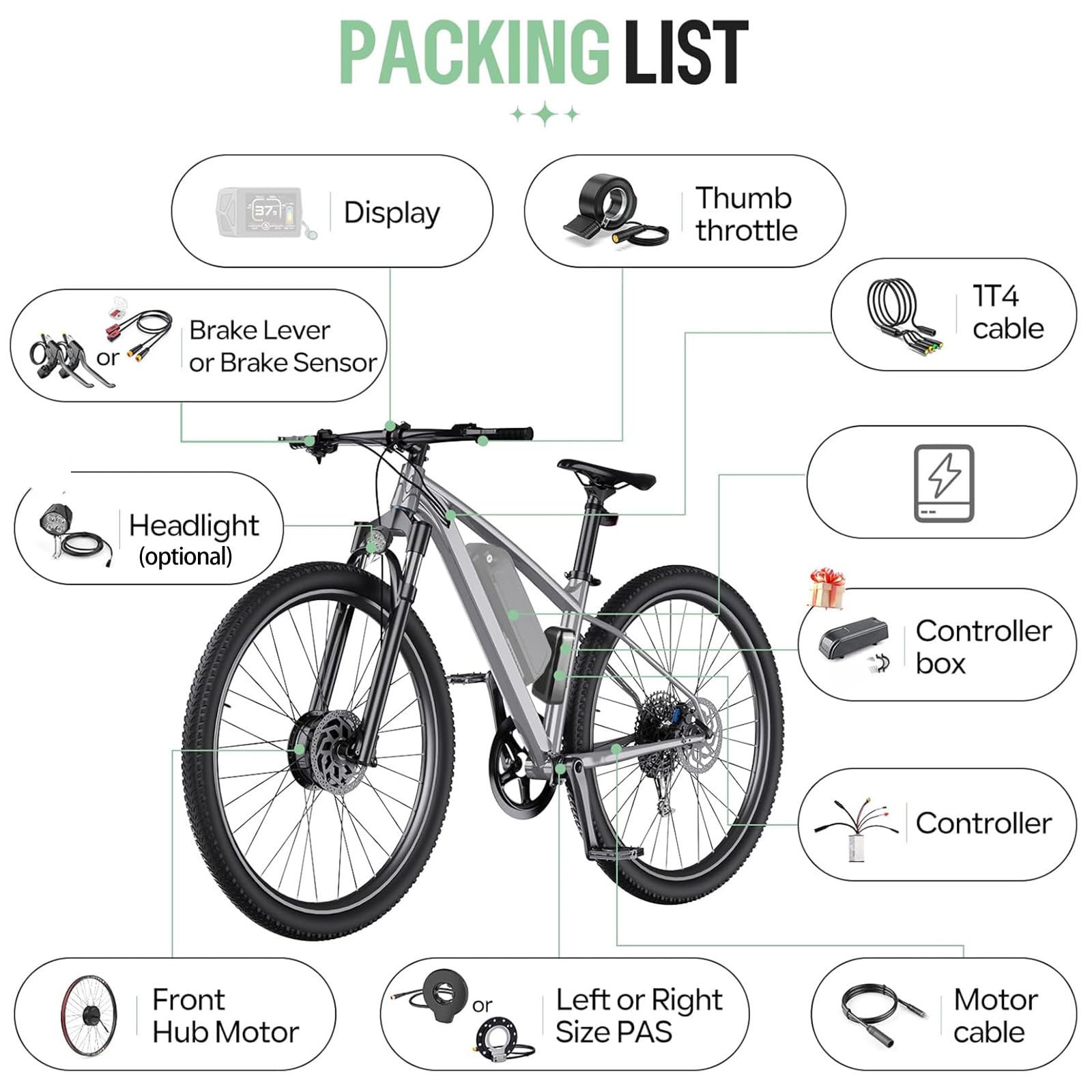 BAFANG Kit Conversion a Bicicleta Electrica G020 48V Motor Rueda Delantera con Batería Opcional y LCD Pantalla - Freno de Disco Versión para 20" 26" 29" 700C Bici de Montaña Carretera Cercanías