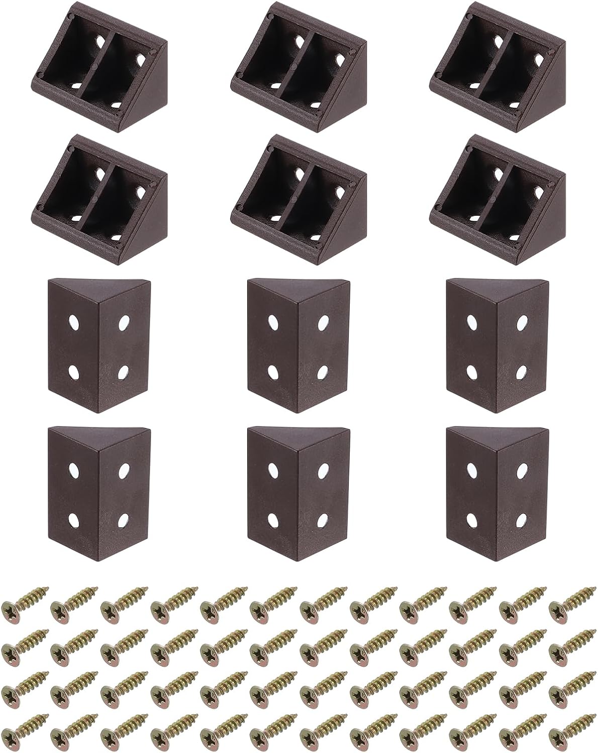 uxcell 20Pcs 90 Degree Plastic Corner Braces, 19x32x19mm Nylon Shelf Right Angle Brackets with Screws for Cabinets, Cupboards (Brown)
