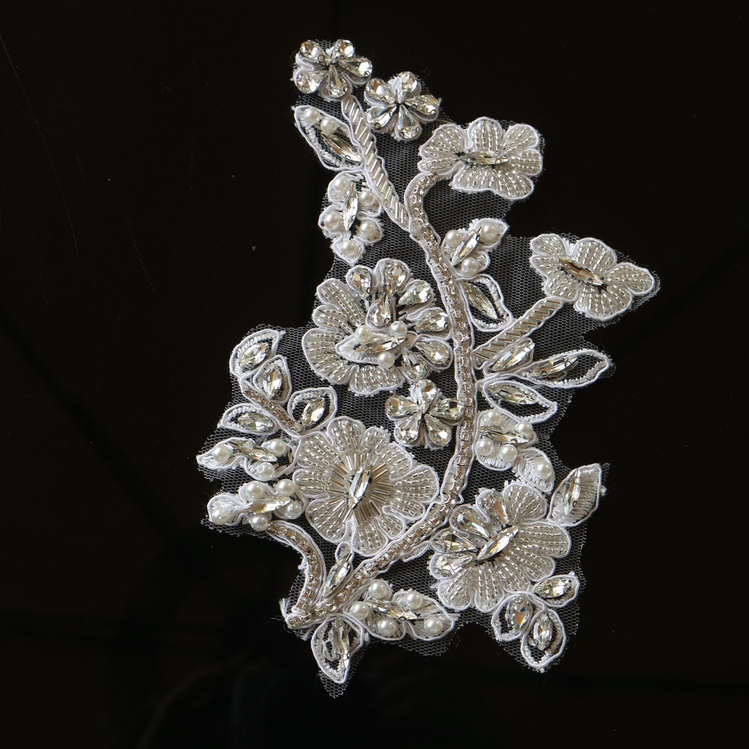 2pc/Pair Luxury Beaded Sequin Golden Silver Flower Embroidery lace Appliques for Wedding Dresses Rhinestone Applique Patches Embroidery lace parches ropa… (Silver)