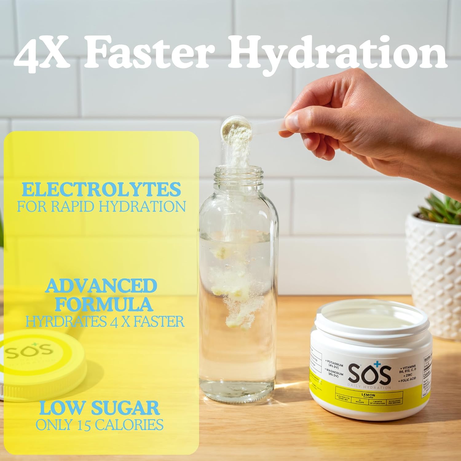 SOS Hydration Electrolyte Powder Drink Mix – Lemon 31 Servings | Low Sugar Electrolytes, 15 Cal | Keto Hydration Powder for Rapid Rehydration