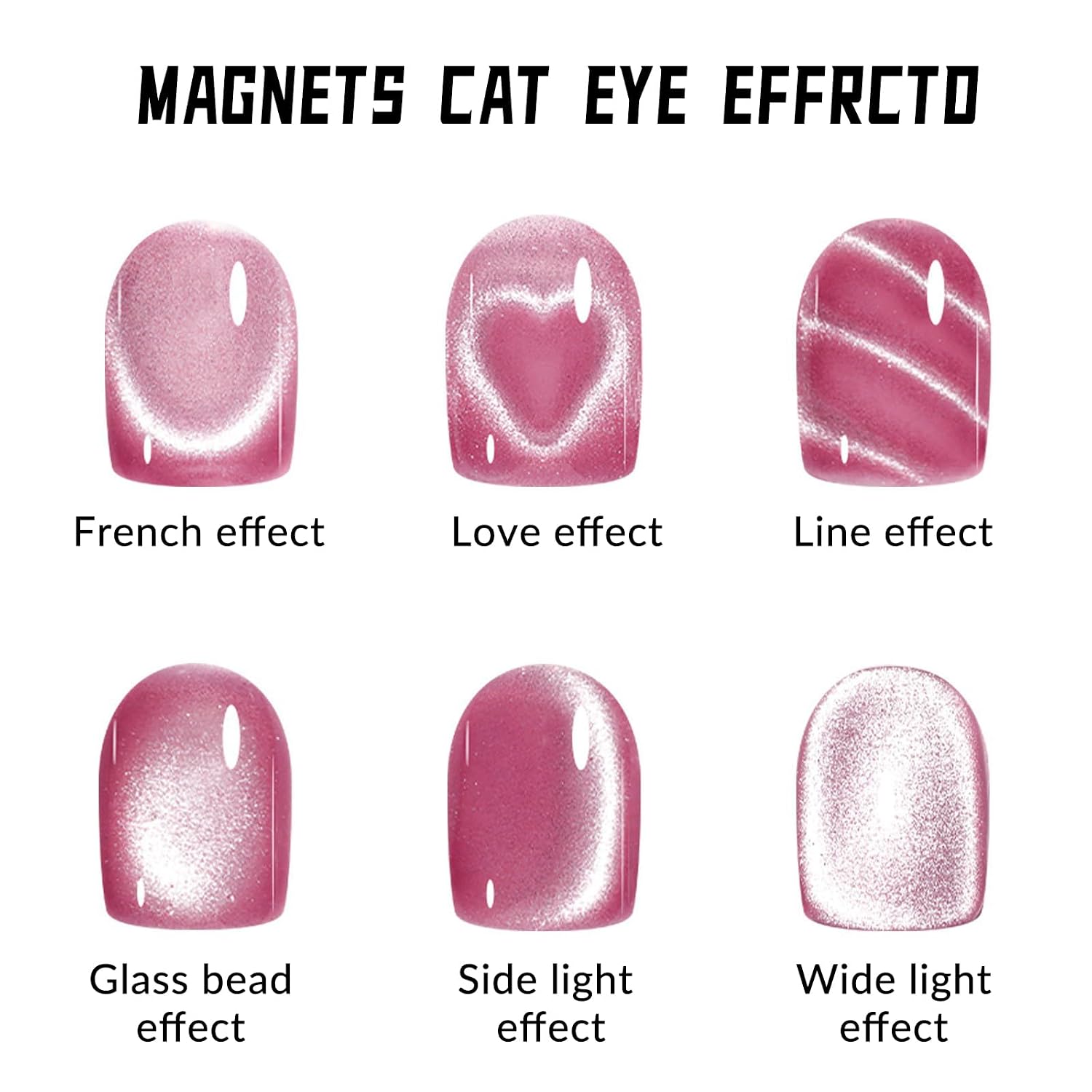 WOKOTO 1Pcs 3 in 1 Pink Cat Eye Nail Magnet For Nail Art Heart Magnet For Nails - Detachable Heart, Cylinder, Strip Lines Pattern Cat Eye Magnet For Nails Polish Magnet For Cat Eye Gel Polish