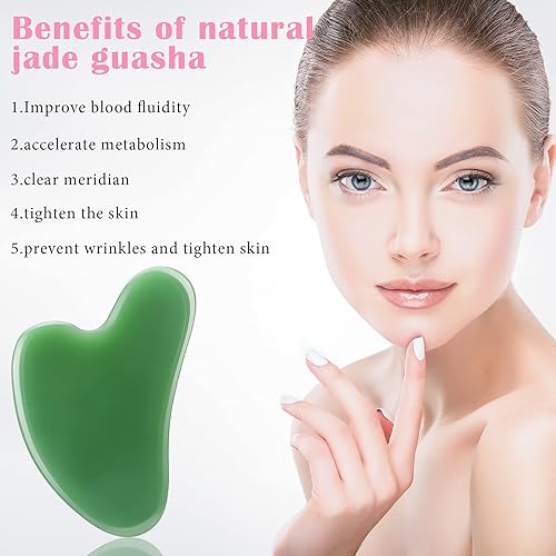 Miniatura 8 de Nuanchu Gua Sha - Herramienta facial de resina natural, 3 piezas, tabla de piedra de resina natural, raspado, masaje facial Gua Sha, herramienta de