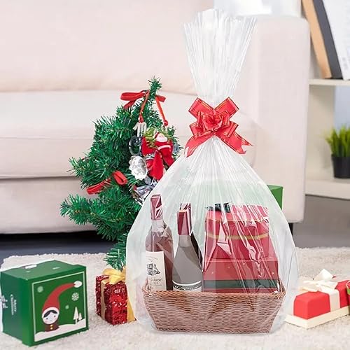 Miniatura 4 de STARANDBEE Paquete de 20 bolsas transparentes de 30 x 44 pulgadas, juego de 10 bolsas de embalaje para celofán, 10 lazos de cinta para Pascua