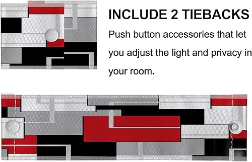 Miniatura 4 de ULQUISNCE Cortinas traslúcidas rojas para ventana de puerta, cortinas geométricas negras semitransparentes para puerta francesa con patrones