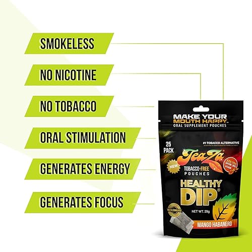 Vista 82 de Teaza Bolsas energéticas a base de hierbas, para masticar tabaco, alternativa sin nicotina, tabaco alternativo y inmersión saludable, sabor tropical