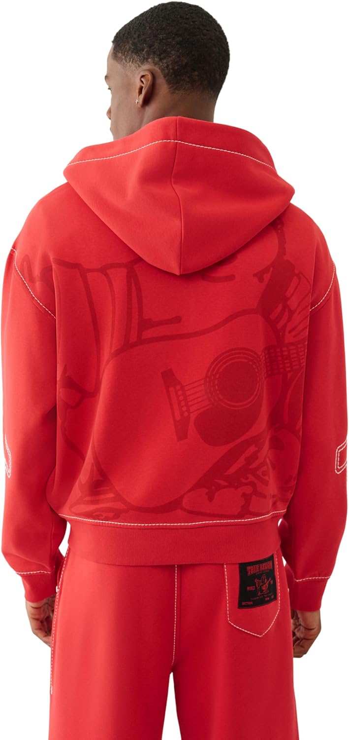 True Religion Men's Cinched Big T Zip UP Hoodie – Full Zip Sweatshirt with Contrast Stitching - Image 5