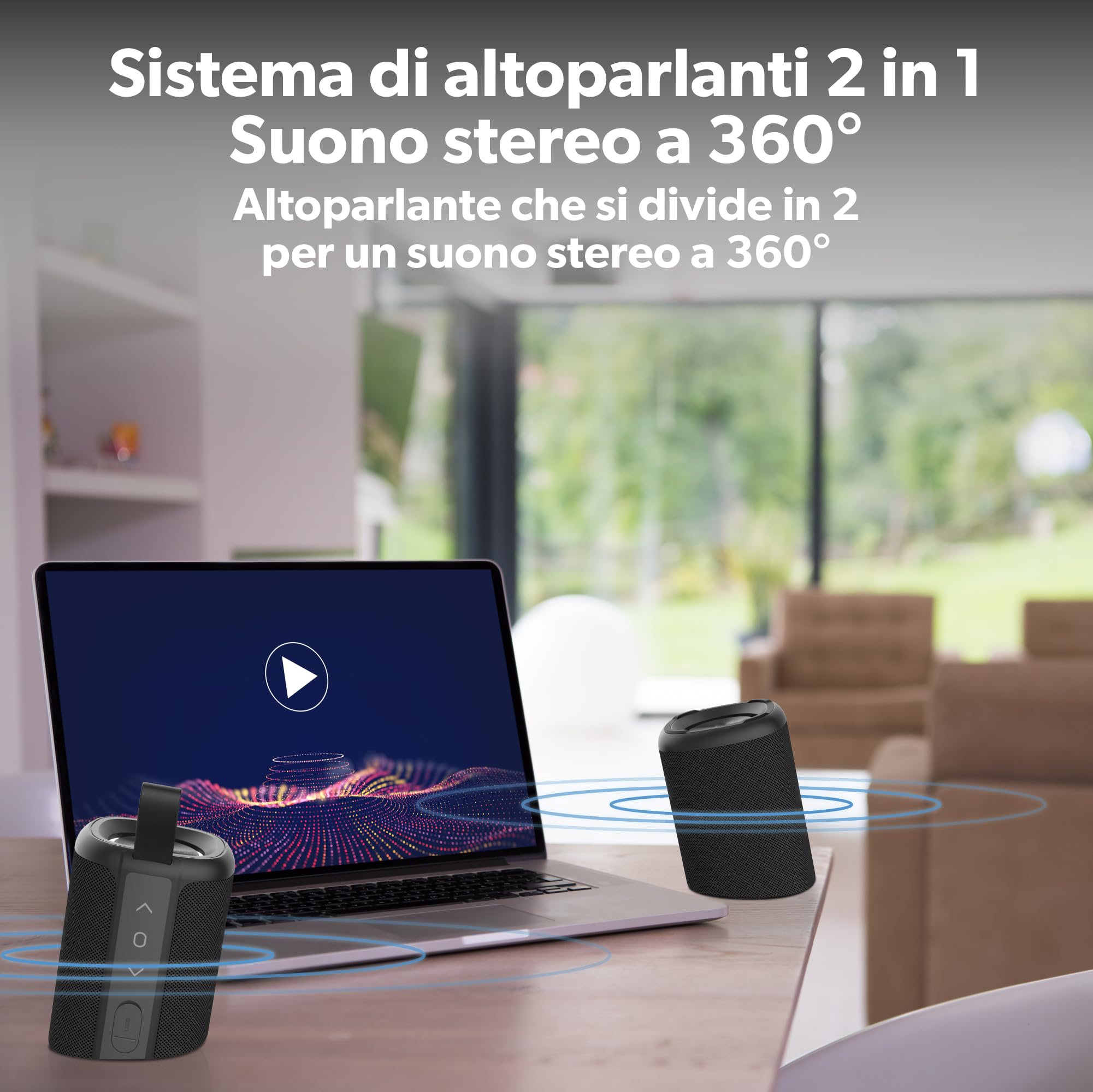 T'nB - Altoparlante Bluetooth portatile 2 in 1, impermeabile, galleggiante, impermeabile all'acqua resistanza, stereo, Bluetooth 5.0 compatto, controlli integrati, altoparlante wireless – colore nero