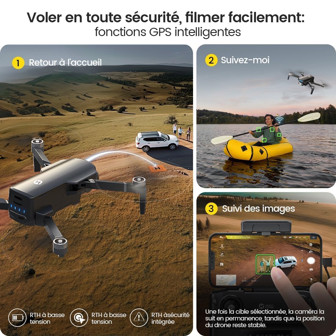 Holy Stone HS360S GPS Drone con cámara 4K UHD para Adultos Principiantes, FPV RC Quadcopter Plegable con Rango de Control 3KM, Motor sin Escobillas, Follow Me, Smart Return Home, Transmisión 5G, 249g