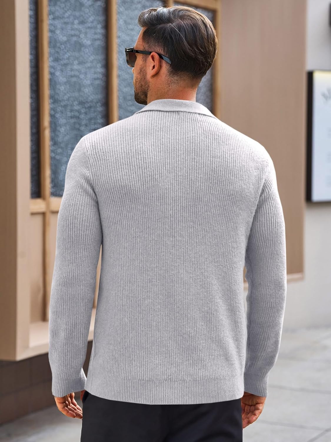 Runcati Mens Long Sleeve Polo Sweater Knit Polos V Neck Casual Dress Button Collared Pullover Sweaters - Image 2