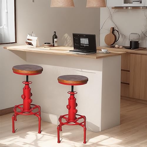 Miniatura 3 de LOKKHAN American Antique Steampunk Deco Taburete de bar industrial vintage retro elegante diseño de boca de incendios ajustable giratorio para Rojo