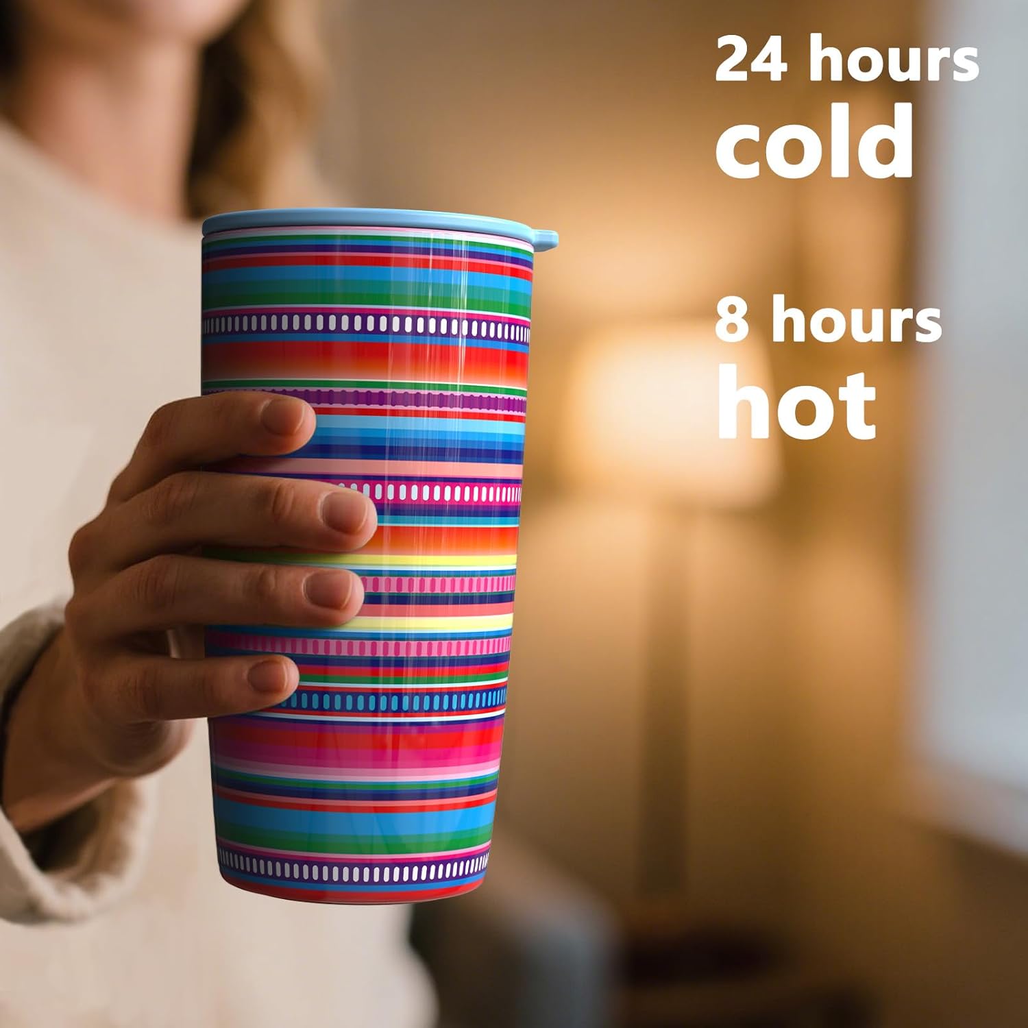 TILUCK 20 oz Tumbler with Lid, Vacuum Insulated Stainless Steel Coffee Mug, Double-Walled Travel Tumbler for Hot and Cold Drinks(RainbowStripes, 20oz) - Image 3