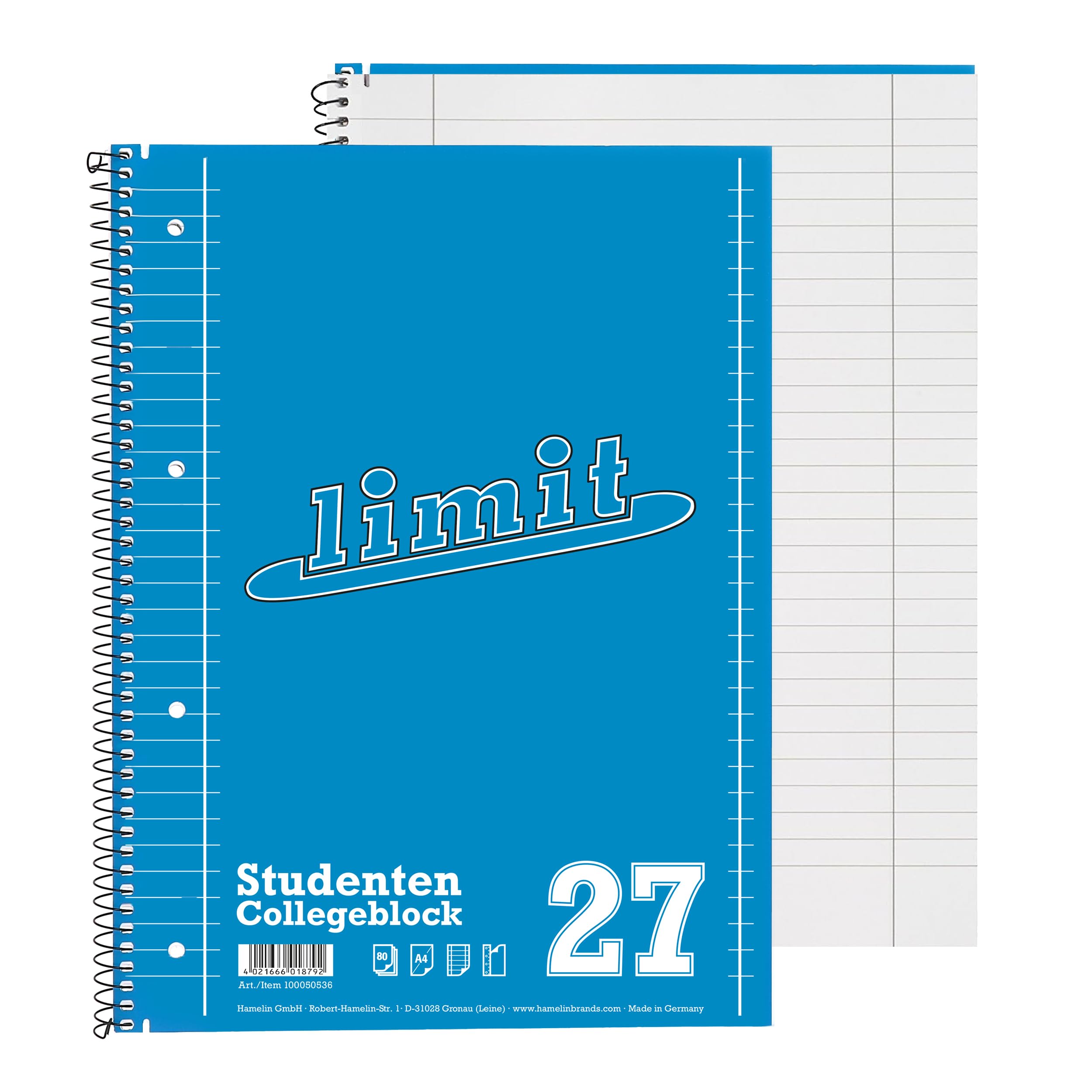 Limit Collegeblock A4 80 Blatt, 5 kariert und 5 liniert mit Rand, 10 Stück - ideal für Studenten, Schüler und Büro