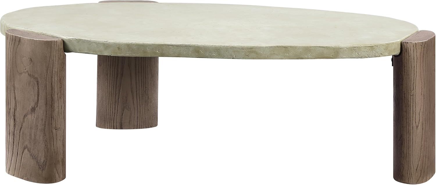 Fiber Concrete Coffee Table with Natural Oak Finish - Modern Rustic Living Room Centerpiece, 40mm Thick Durable Tabletop, Sustainable Home Decor Furniture