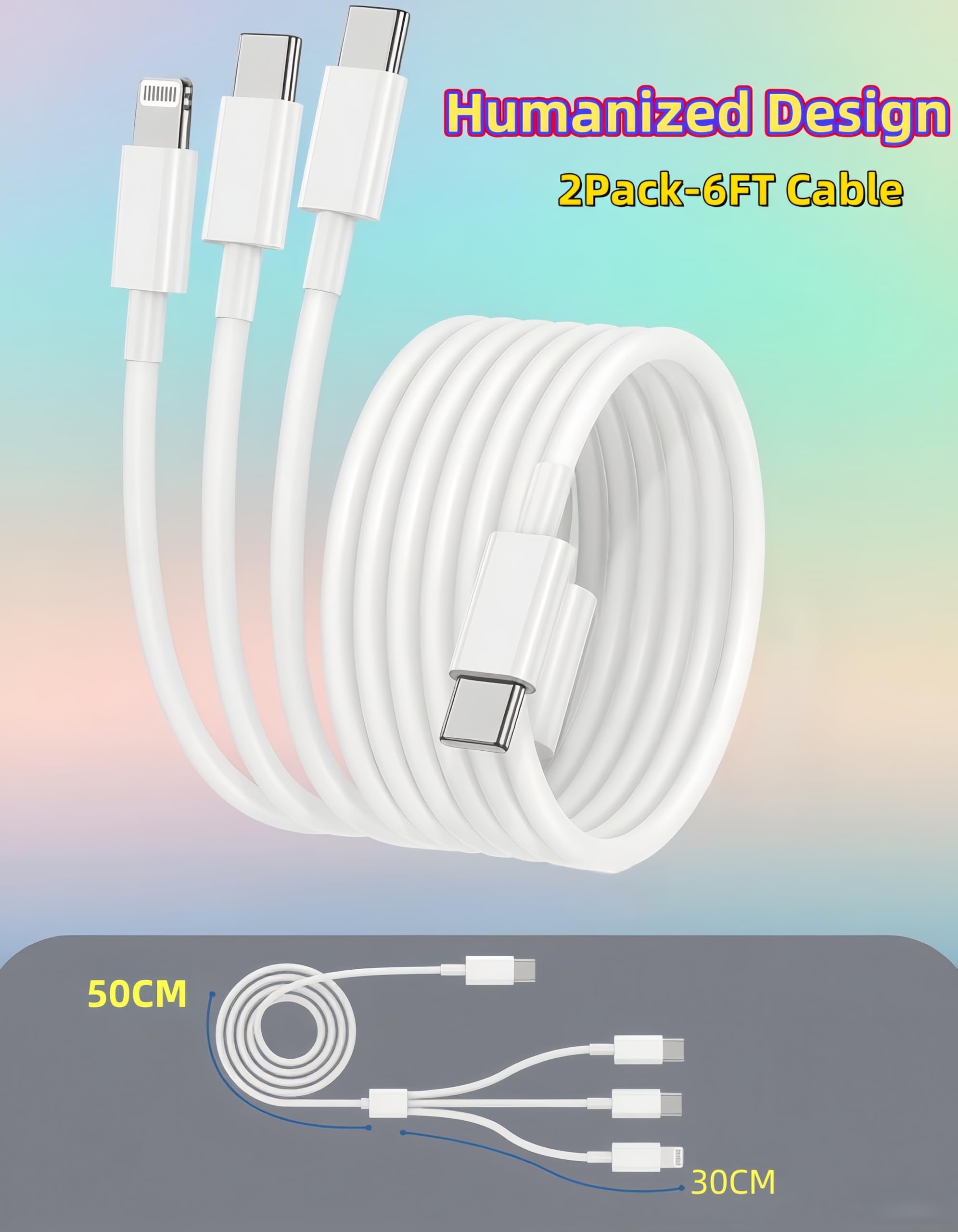 Cavo di ricarica multiplo USB C 1,8 m, cavo di ricarica 3 in 1 e cavo Lightning per caricabatterie rapido per più dispositivi, triplo caricabatterie universale con USBC a connettori multipli per