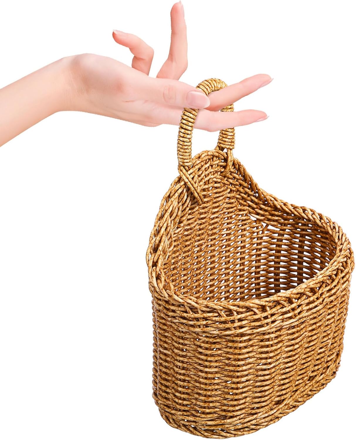 STOBAZA Woven Hanging Basket Kitchen Storage Basket for Ginger Garlic Wall Hanging for Fruits Vegetables and Small Items Rustic Home Decor 9.64 X 7.48 X 3.93 in