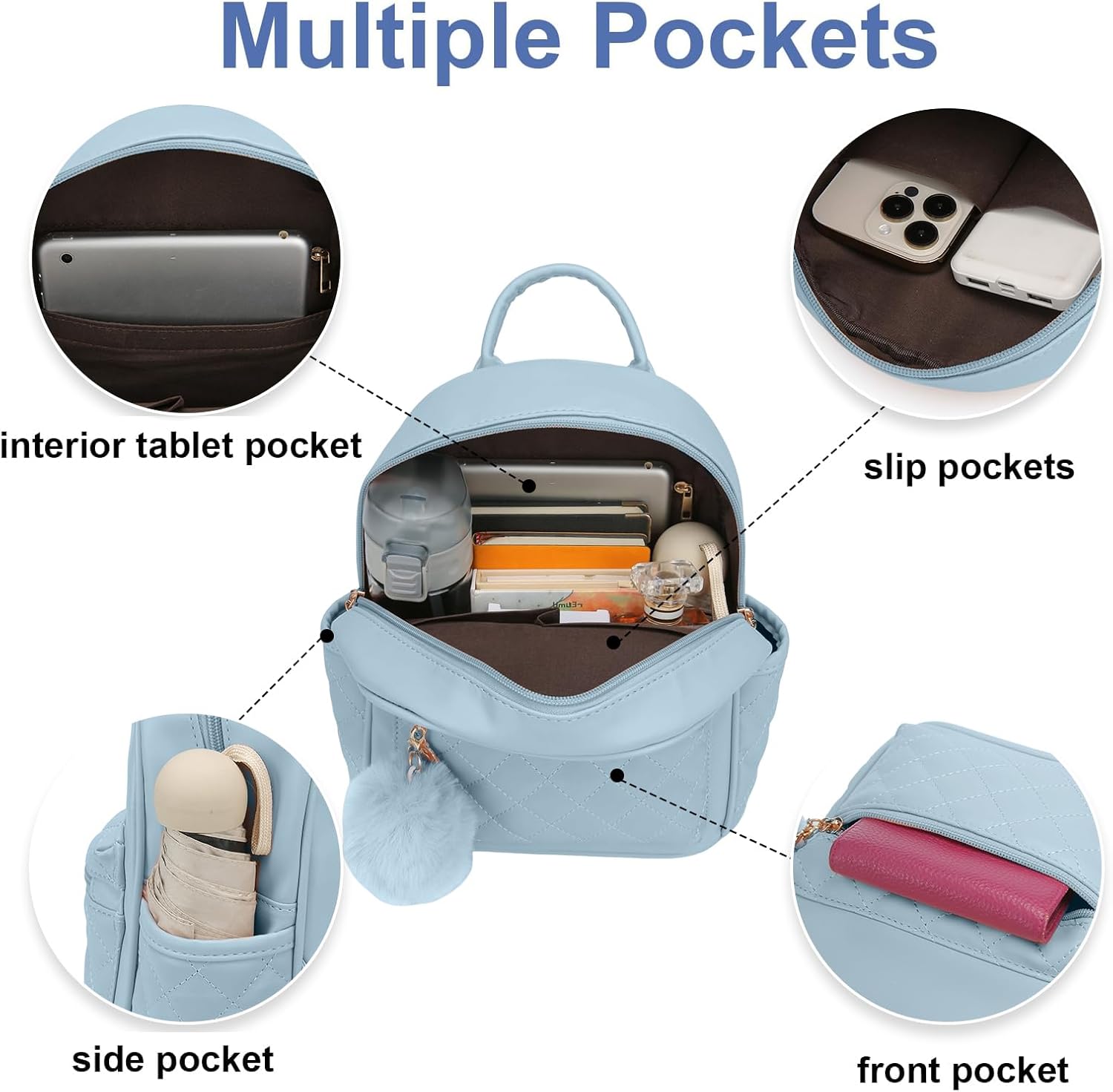 Girls Fashion Mini Backpack Purse Small Cute Plaid Leather Women Backpacks Little Bag, Mint Blue - Image 5