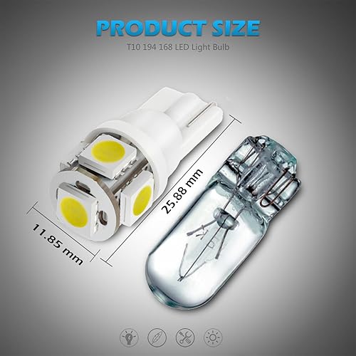 Miniatura 7 de Partsam T10 168 194 2825 5-5050-SMD bombillas LED blancas para licencia, 2 unidades