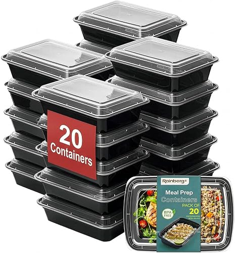 Rainberg Meal Prep Containers 1 Compartment, BPA Free Reusable Food Prep Containers with Lids - Microwave, Freezers & Dishwashers Safe - Stackable Storage Lunch Boxes (20) - 20 Pack