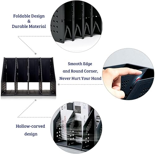 Miniatura 5 de Marte Vanci Collapsible Magazine File Holder with 4 Vertical Compartments, Binder Holder for Desk, Desktop Binder Organizer for Notebook, Documents,