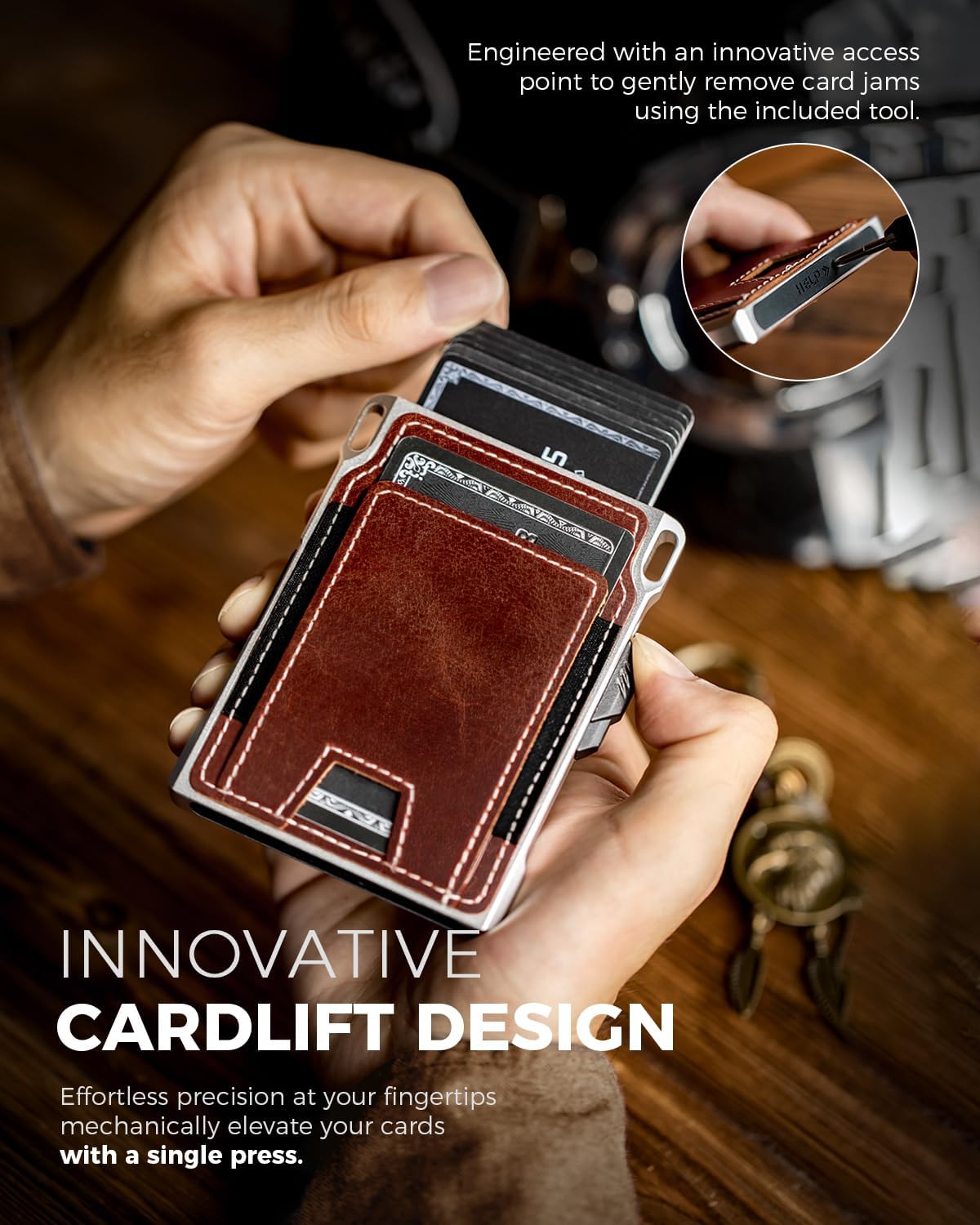 LORZOR Slim Tactical Wallet for Men- Minimalist Full Grain Leather Wallet for 10 Cards, RFID Blocking Aluminum Cardholder, Smart Pop Up Card Case, Front Pocket, Money Clip, Gift for Women Men - Image 5