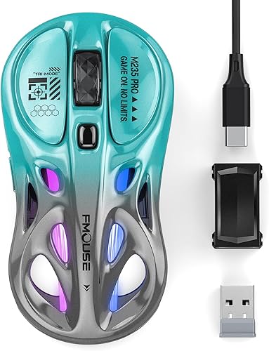 Miniatura 8 de Ratón inalámbrico para juegos, trimodo (2.4 G/Bluetooth/cableado), 4800 DPI, 1000 Hz ergonómico hueco RGB recargable tipo C para Mac/computadora