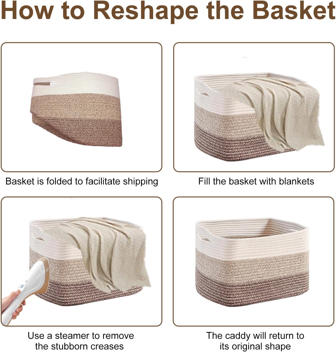 gradient Yellow Laundry Basket with handle - 21"×17"×12" Large woven Cotton Rope blanket basket,storage basket for Blankets,Baby Toys & Clothes (Fits Bathroom,Nursery, bedroom,Living Room) - Image 7