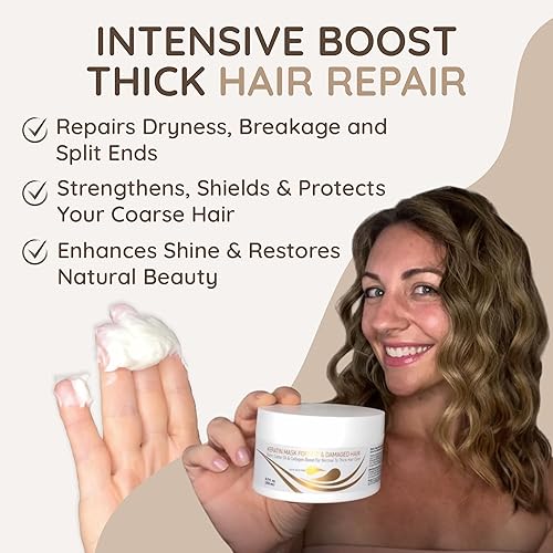 Miniatura 4 de VITAMINS hair cosmetics Mascarilla capilar de queratina para cabello seco dañado, biotina, colágeno y aceite de ricino, acondicionador profundo,