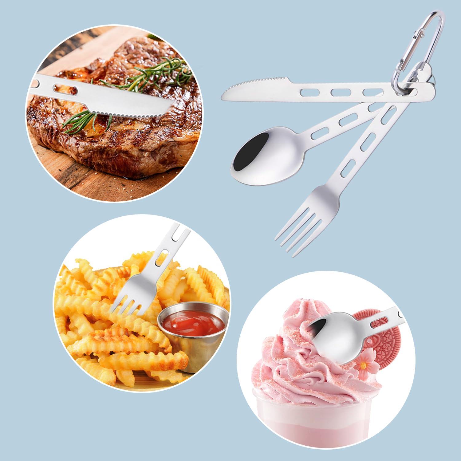 Set Di Posate Da Campeggio, Combinazione Forchetta, Cucchiaio E Coltello, Posate In Acciaio Inossidabile, Posate Da Esterno Riutilizzabili