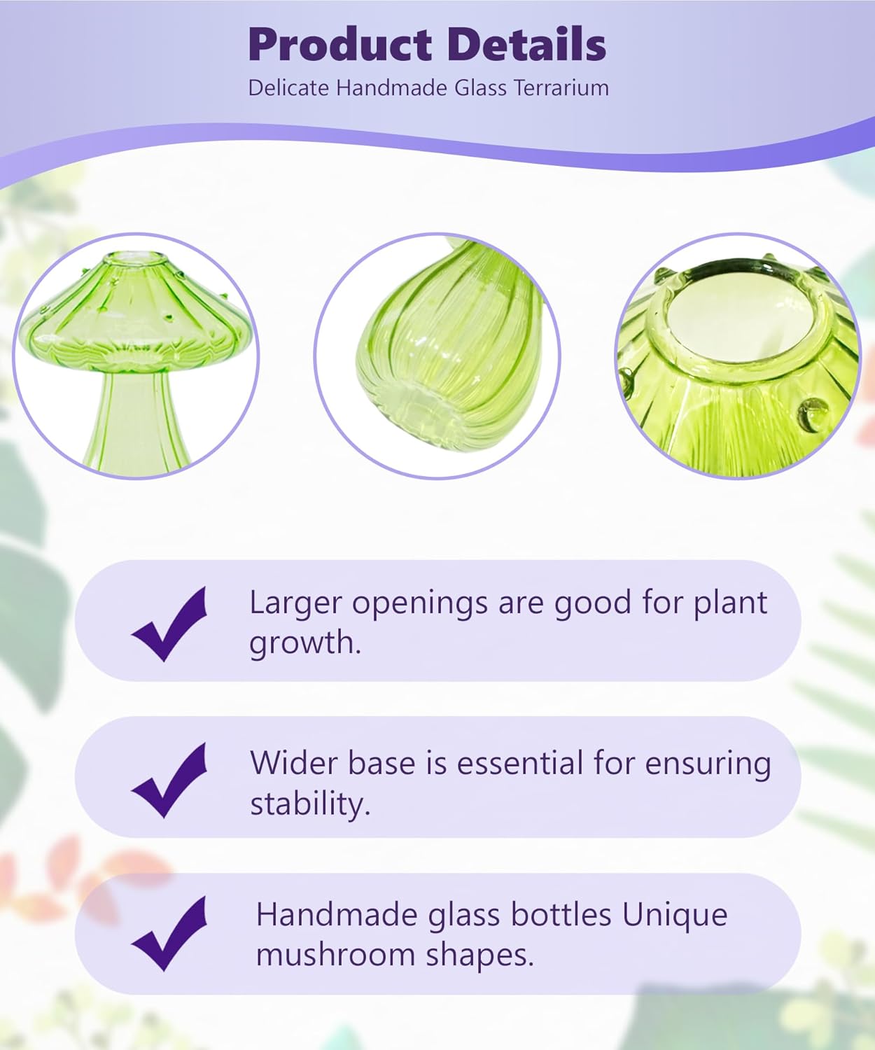 Nacome Mushroom Glass Propagation Station for Plants: Set of 3 Colored Vases Terrarium Kit for Home Office Indoor Hydroponics Decor - Birthday Gifts for Women Mom Grandma