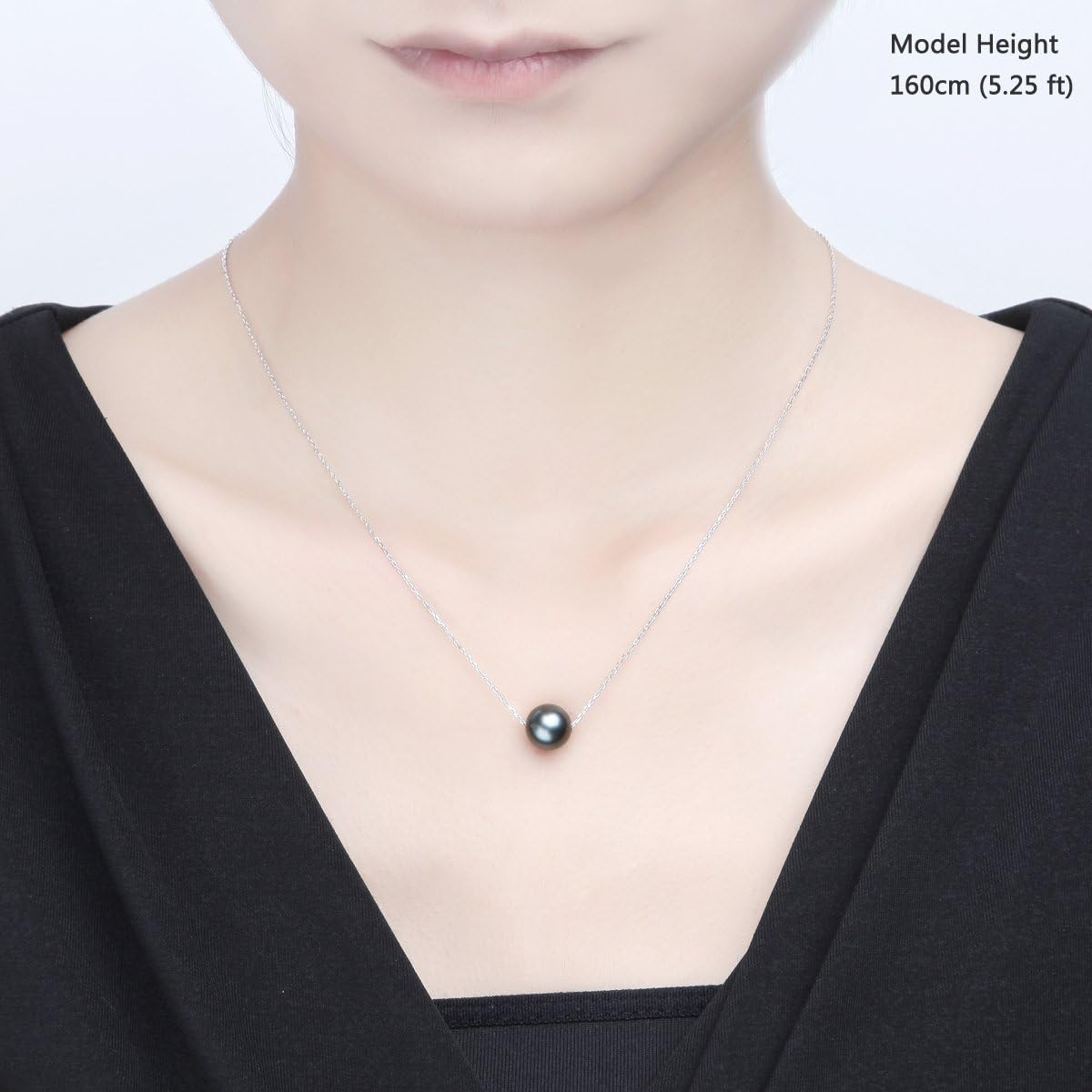 VIKI LYNN Tahitian Black Pearl Necklace for Women 9-10mm Off-Round Tahitian Cultured Black Pearl Pendant with 925 Sterling Silver Chain
