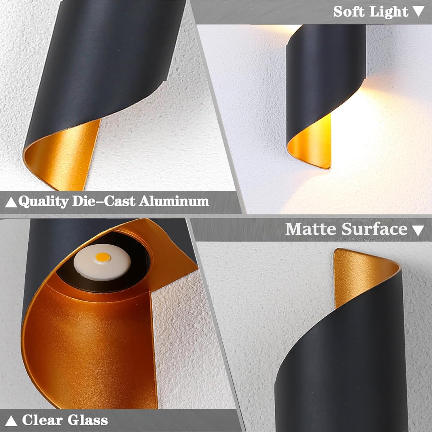 Chrasy LED Wall Lights 10W Indoor Outdoor Lamp 3000K Warm White Aluminium LED Sconce IP65 Waterproof Up and Down Wall Wash Lights for Living Room, Bedroom, Hallway, Porch, Garden, Patio